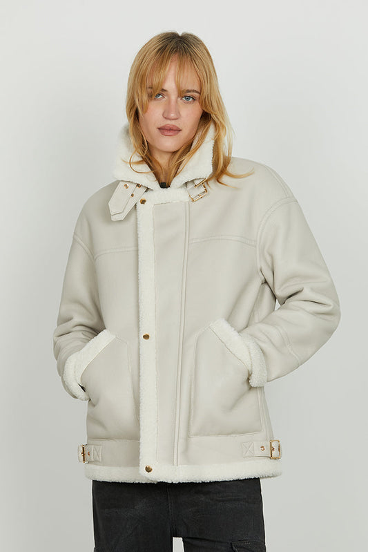 Montone FLORENCE manica lunga con pelliccetta più cinturini più tasche toppa ecopelle art. RDA2505005027 Donna Relish Autunno Inverno 2025/2026