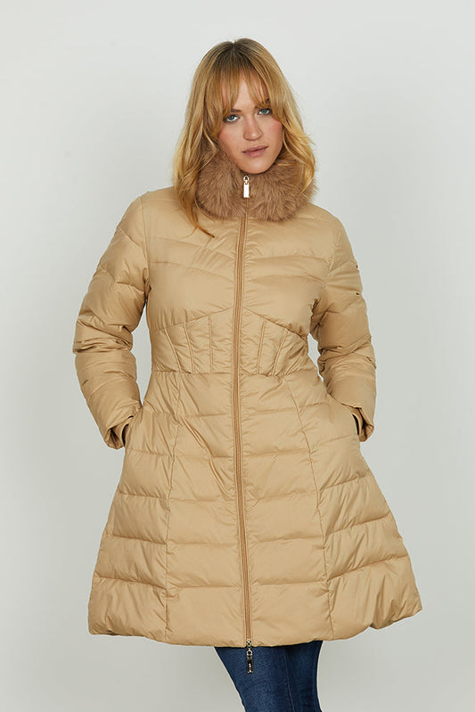 Piumino BALTORAM lungo manica lunga con polsi costina più collo ecopelle staccabile effetto glitter art. RDA2505009022 Donna Relish Autunno Inverno 2025/2026