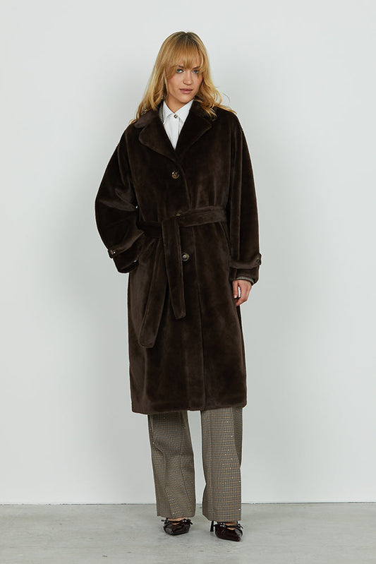 Pelliccia CHAMLET eco lunga manica lunga con alette più tasche più cintura art. RDA2505009029 Donna Relish Autunno Inverno 2025/2026