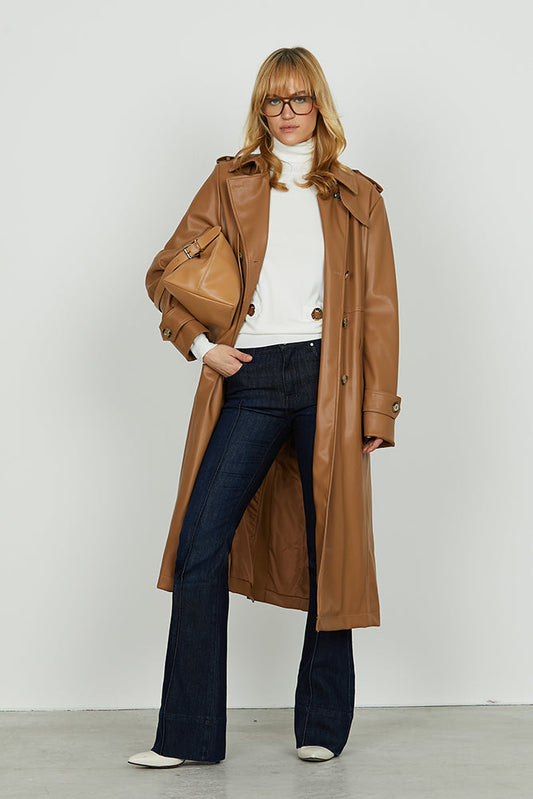 Trench TRENX lungo manica lunga doppio petto con alette più tasche più cintura ecopelle art. RDA2505011061 Donna Relish Autunno Inverno 2025/2026