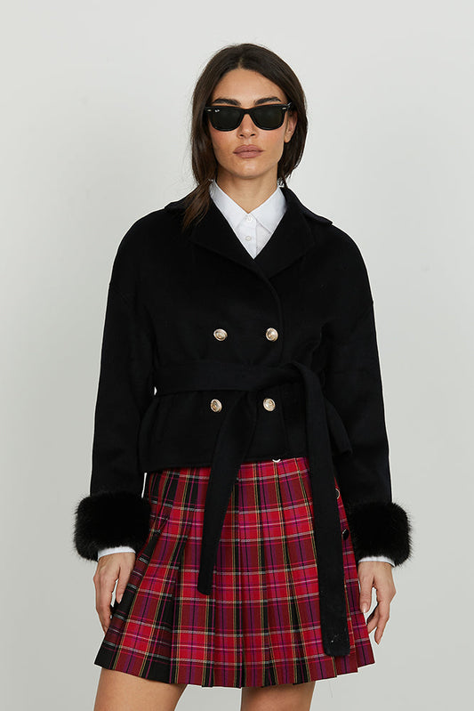 Cappotto SAN_PAOLO corto manica lunga doppio petto con bordi pelliccia più tasche più cint. art. RDA2505377033 Donna Relish Autunno Inverno 2025/2026