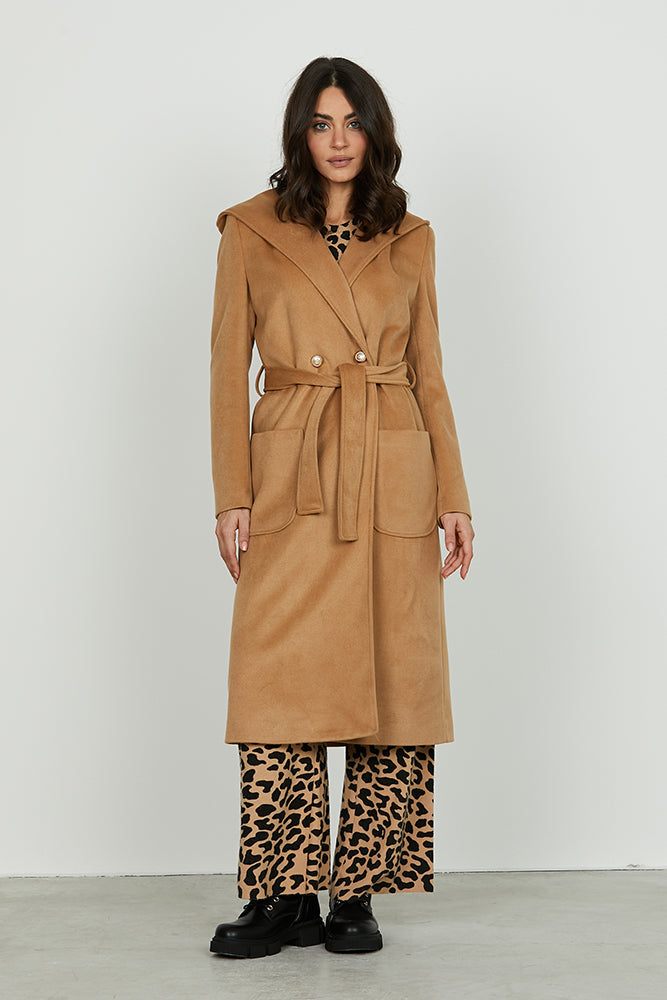Cappotto ARPER lungo manica lunga con collo sciallato più cappuccio più ts toppa più cintura art. RDA2505550053 Donna Relish Autunno Inverno 2025/2026