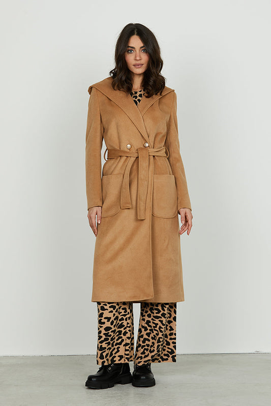 Cappotto ARPER lungo manica lunga con collo sciallato più cappuccio più ts toppa più cintura art. RDA2505550053 Donna Relish Autunno Inverno 2025/2026