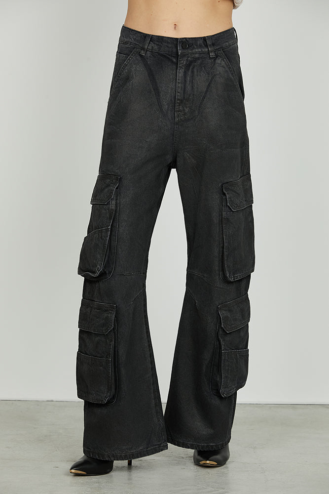 Panta POCKET_30 v.alta 5 ts più tasconi wild leg fit denim black più laminatura art. RDA2507033012 Donna Relish Autunno Inverno 2025/2026