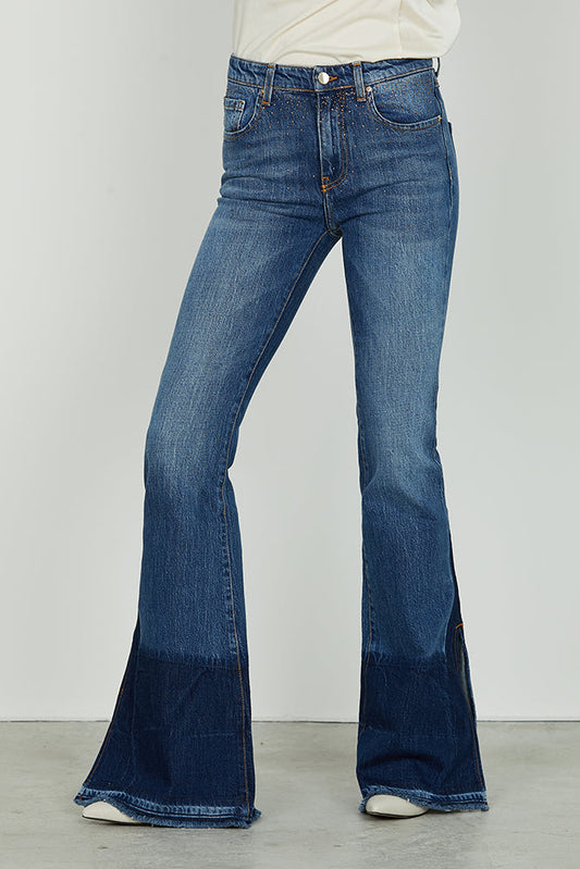 Panta SCHIFFERONE_201 v.media 5ts con strass più spacco più lavaggio f.do den.blue art. RDA2507600027 Donna Relish Autunno Inverno 2025/2026