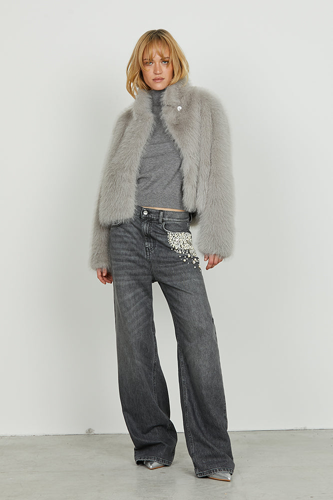 Panta GISELLE_31 v.media 5ts con perle più pietre strass loose fit denim black art. RDA2507645005 Donna Relish Autunno Inverno 2025/2026