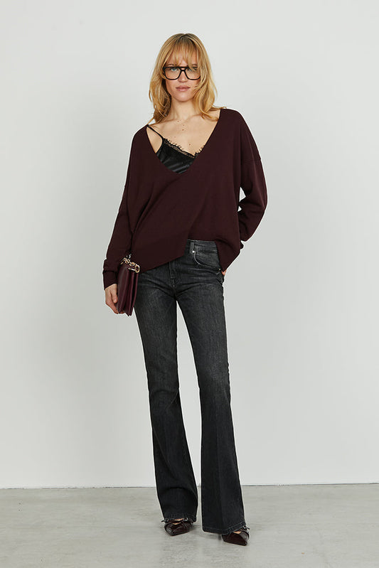 Panta SCHIFFER_31 vita media 5 ts con micro rotture flaire fit denim black art. RDA2507656025 Donna Relish Autunno Inverno 2025/2026