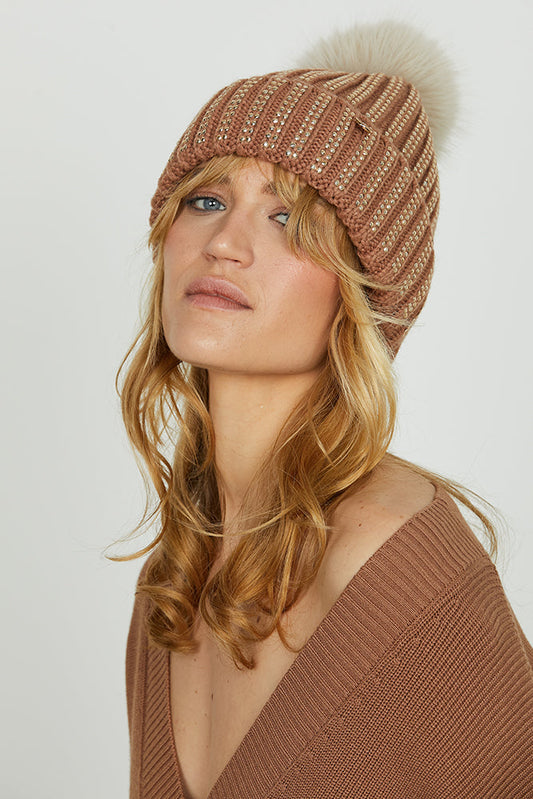 Cappello LUCCIOLA con risvolto più lav.coste più strass più pon pon art. RDA2508069031 Donna Relish Autunno Inverno 2025/2026