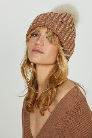 Cappello LUCCIOLA con risvolto più lav.coste più strass più pon pon art. RDA2508069031 Donna Relish Autunno Inverno 2025/2026