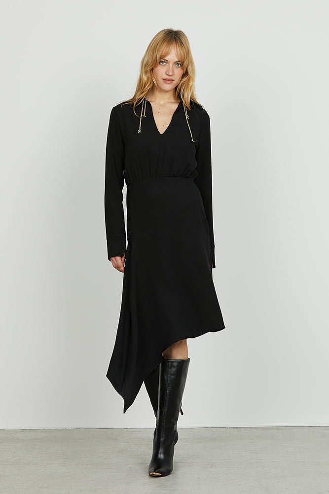 Abito IPSUM midi manica lunga con spacchetto scollo a v con colletto più catena logo asimmetric art. RDA2509006026 Donna Relish Autunno Inverno 2025/2026
