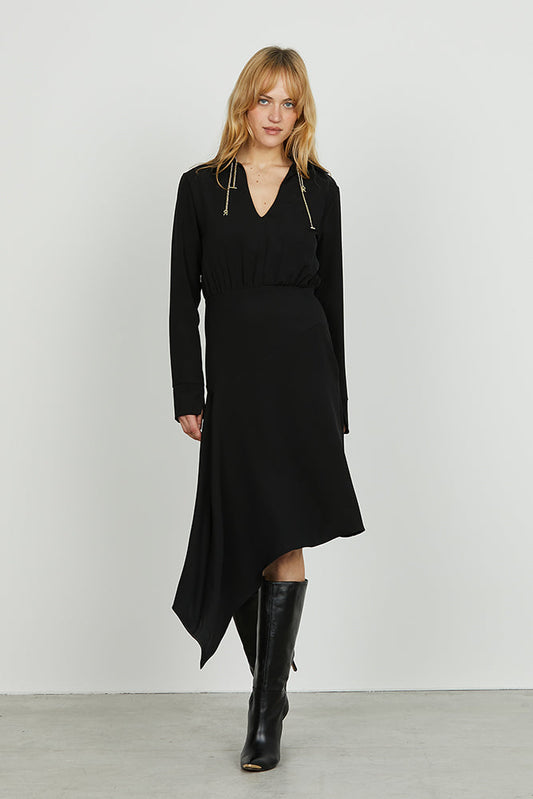 Abito IPSUM midi manica lunga con spacchetto scollo a v con colletto più catena logo asimmetric art. RDA2509006026 Donna Relish Autunno Inverno 2025/2026