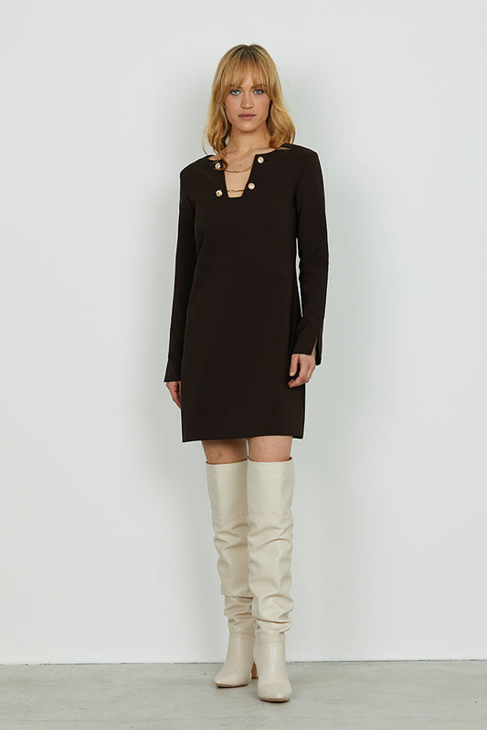 Abito TEMPOR corto manica lunga con specchetto scollo goccia con bottoni più catene art. RDA2509006040 Donna Relish Autunno Inverno 2025/2026