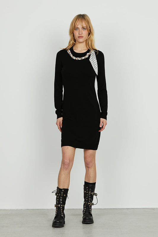 Abito BERENICE corto manica lunga con zip più collana con foulard art. RDA2509054019 Donna Relish Autunno Inverno 2025/2026