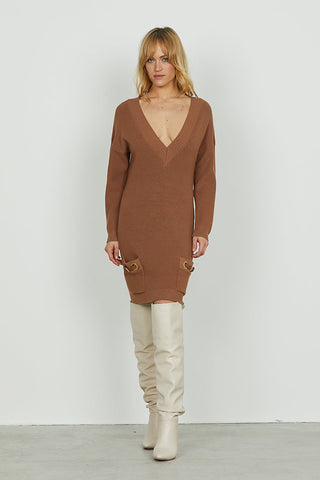 Abito ANAFI corto manica lunga scollo v con tasche più cinturini ecopelle art. RDA2509303022 Donna Relish Autunno Inverno 2025/2026