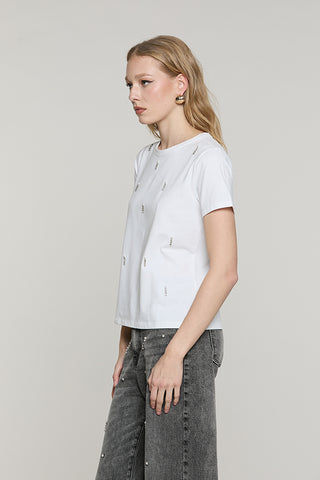 T-shirt CREW mezza manica con applicazione pioggia pietre + perle - RDA2601016002 - Relish Autunno/Inverno 2026