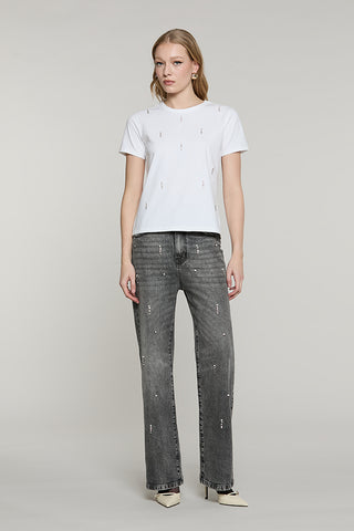 T-shirt CREW mezza manica con applicazione pioggia pietre + perle - RDA2601016002 - Relish Autunno/Inverno 2026