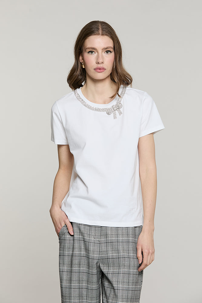 T-shirt KANTA mezza manica con girocollo + fiocco strass - RDA2601016005 - Relish Autunno/Inverno 2026