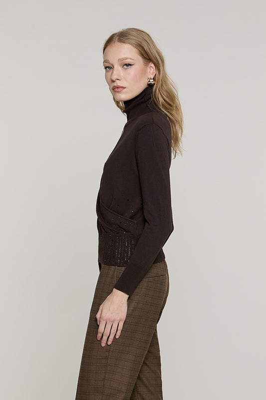 Maglia LIRHA manica lunga collo alto scollo incorcio + strass fondo - RDA2602054004 - Relish Autunno/Inverno 2026