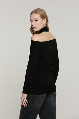 Maglia SECURAMENTE manica lunga scollo bardot con collo incrociato + strass fondo - RDA2602054005 - Relish Autunno/Inverno 2026