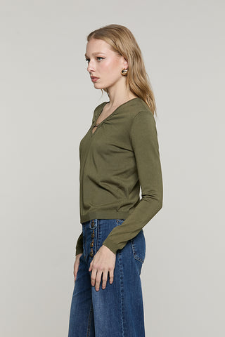 Maglia MORSETTO manica lunga scollo v con arricci + catena logo strass - RDA2602054006 - Relish Autunno/Inverno 2026