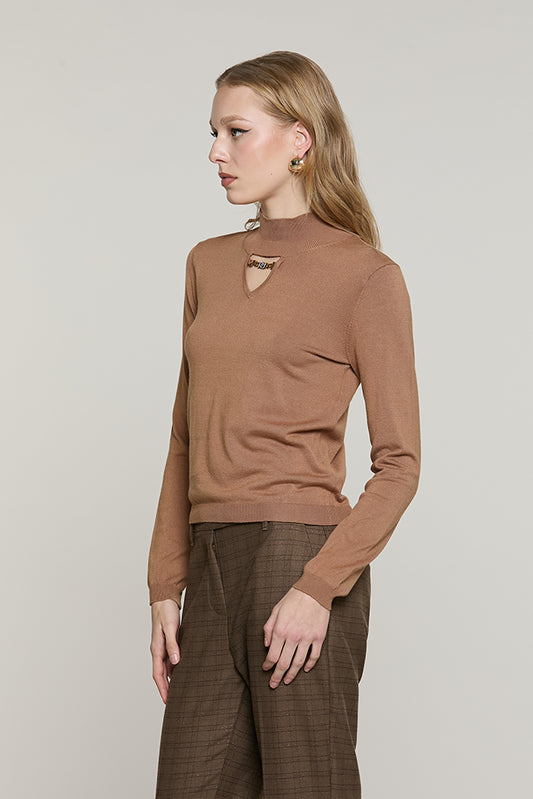 Maglia CHOGOLOSA manica lunga collo vulcano con goccia + catena logo strass - RDA2602054007 - Relish Autunno/Inverno 2026