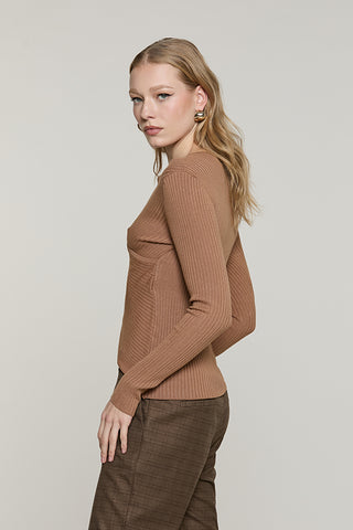 Maglia SENSI manica lunga scollo incrocio + catena logo strass - RDA2602054008 - Relish Autunno/Inverno 2026