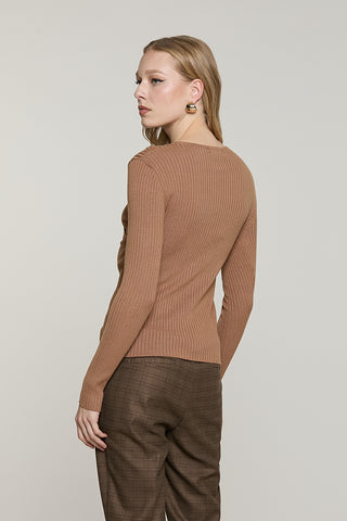 Maglia SENSI manica lunga scollo incrocio + catena logo strass - RDA2602054008 - Relish Autunno/Inverno 2026