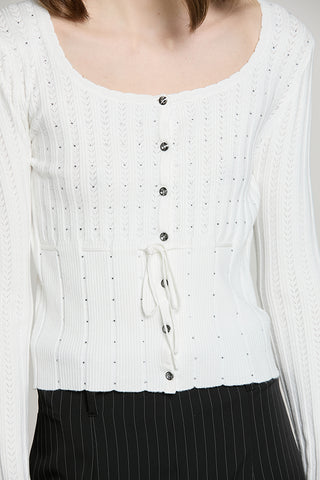 Cardigan MARISET manica lunga scollo madonna con strass + bott.crysta + cintura - RDA2602054009 - Relish Autunno/Inverno 2026