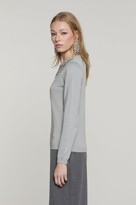 Maglia JORIA manica lunga con bordo paillettes + pietre + goccia schiena - RDA2602054013 - Relish Autunno/Inverno 2026