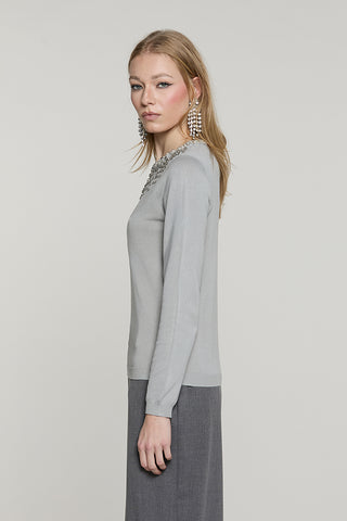 Maglia JORIA manica lunga con bordo paillettes + pietre + goccia schiena - RDA2602054013 - Relish Autunno/Inverno 2026