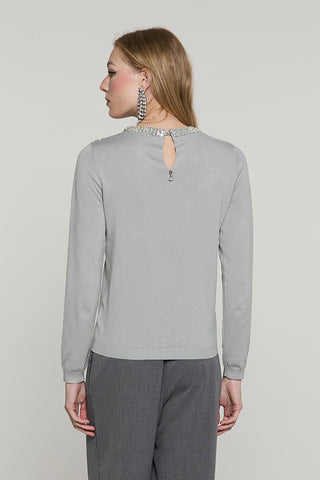 Maglia JORIA manica lunga con bordo paillettes + pietre + goccia schiena - RDA2602054013 - Relish Autunno/Inverno 2026