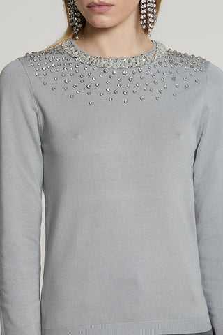 Maglia JORIA manica lunga con bordo paillettes + pietre + goccia schiena - RDA2602054013 - Relish Autunno/Inverno 2026