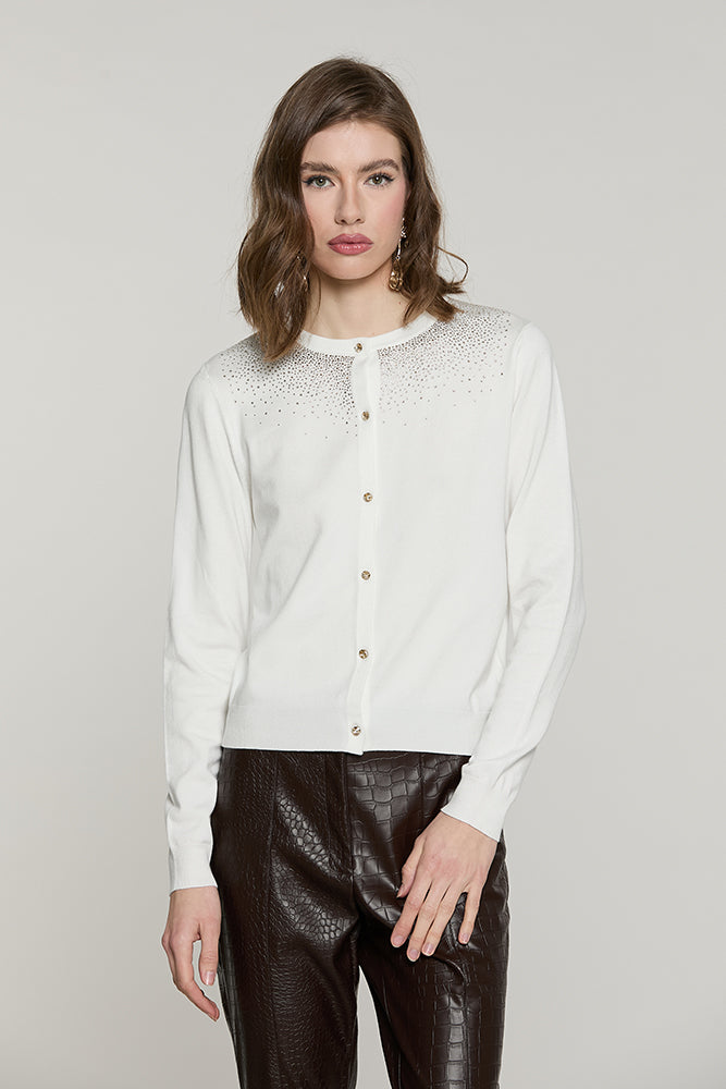 Cardigan IMPERATRICE manica lunga girocollo con bottoni crystal + strass - RDA2602054017 - Relish Autunno/Inverno 2026
