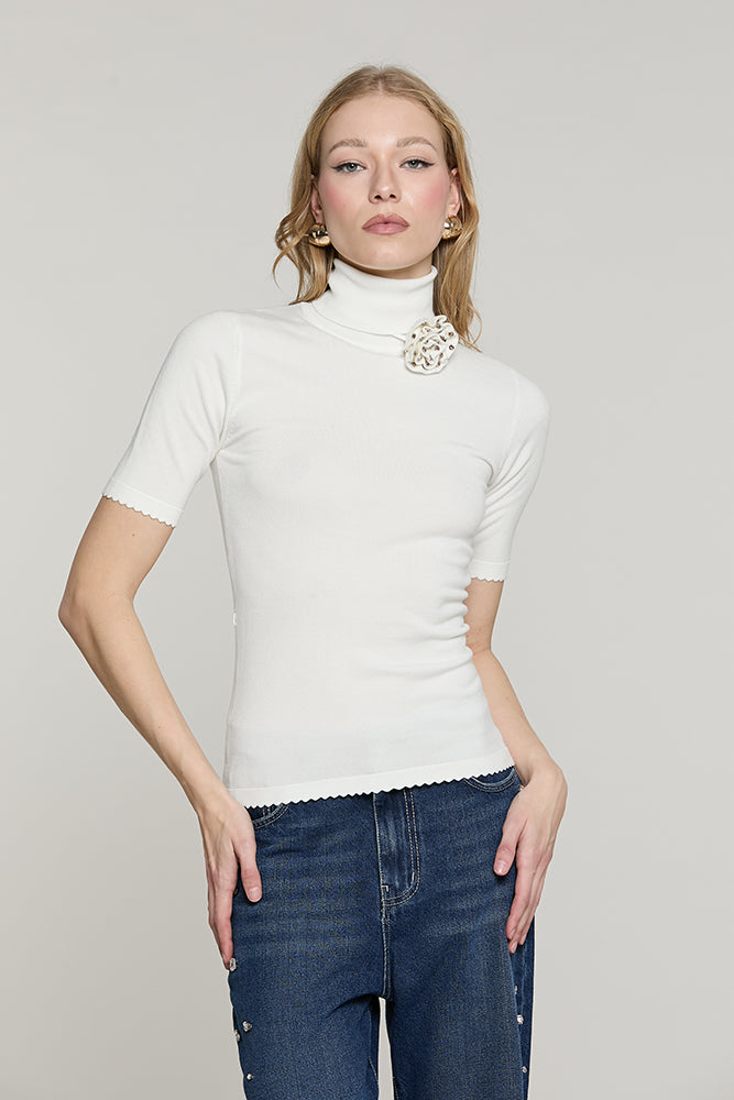 Maglia CAPRIM mezza manica collo alto con cintura fiore con strass - RDA2602054020 - Relish Autunno/Inverno 2026