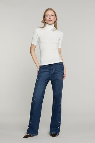 Maglia CAPRIM mezza manica collo alto con cintura fiore con strass - RDA2602054020 - Relish Autunno/Inverno 2026