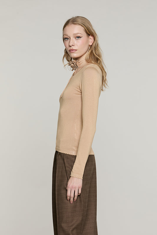 Maglia DANTIM manica lunga scollo madonna con collarino fiore con strass - RDA2602054021 - Relish Autunno/Inverno 2026