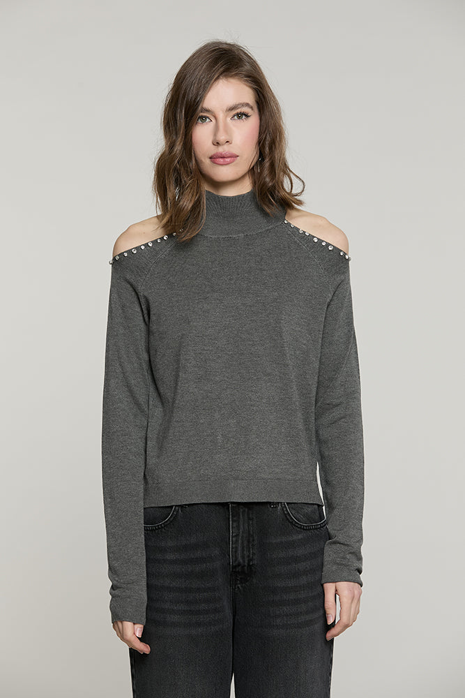 Maglia BOGNANNI manica lunga collo vulvano con apertura + castoni + pietre - RDA2602054037 - Relish Autunno/Inverno 2026