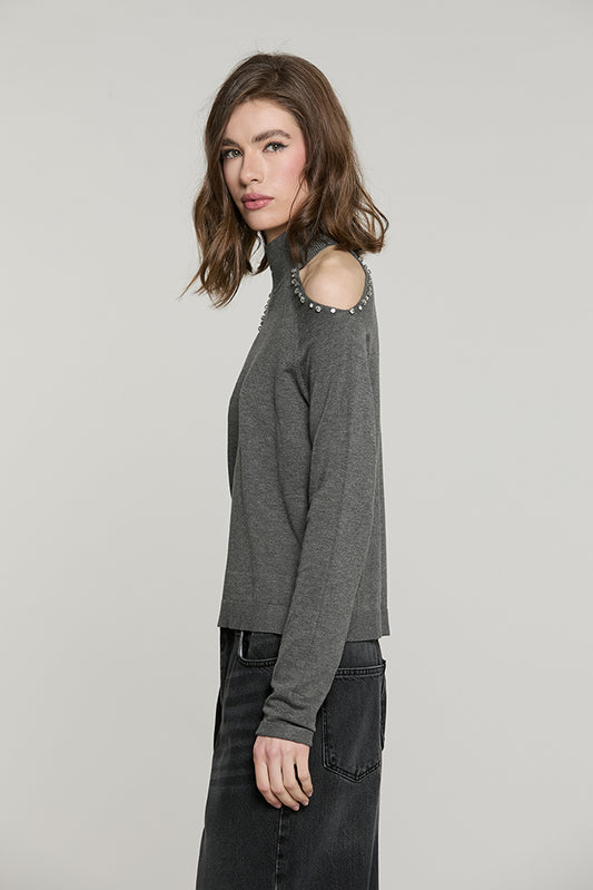 Maglia BOGNANNI manica lunga collo vulvano con apertura + castoni + pietre - RDA2602054037 - Relish Autunno/Inverno 2026