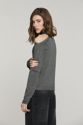 Maglia BOGNANNI manica lunga collo vulvano con apertura + castoni + pietre - RDA2602054037 - Relish Autunno/Inverno 2026