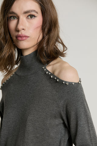 Maglia BOGNANNI manica lunga collo vulvano con apertura + castoni + pietre - RDA2602054037 - Relish Autunno/Inverno 2026