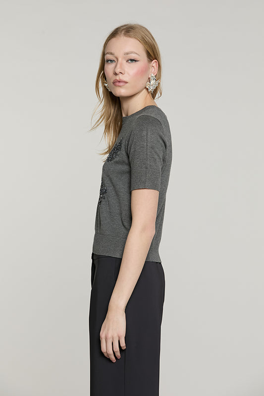 Maglia MACCIONE mezza manica con goccia schiena + ricamo paillettes + baguette - RDA2602054044 - Relish Autunno/Inverno 2026