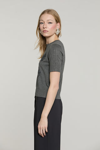 Maglia MACCIONE mezza manica con goccia schiena + ricamo paillettes + baguette - RDA2602054044 - Relish Autunno/Inverno 2026
