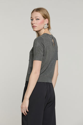 Maglia MACCIONE mezza manica con goccia schiena + ricamo paillettes + baguette - RDA2602054044 - Relish Autunno/Inverno 2026