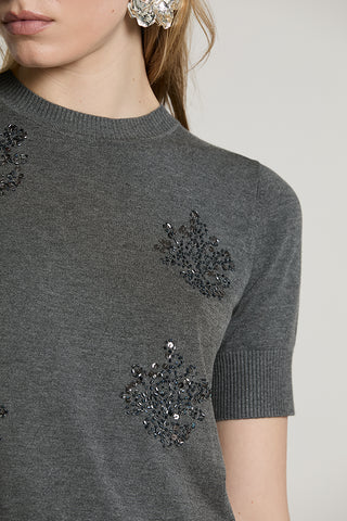Maglia MACCIONE mezza manica con goccia schiena + ricamo paillettes + baguette - RDA2602054044 - Relish Autunno/Inverno 2026