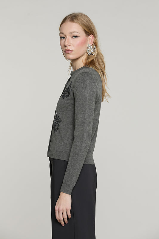 Cardigan SILVANI manica lunga girocollo con ricamo paillettes + baguette - RDA2602054045 - Relish Autunno/Inverno 2026