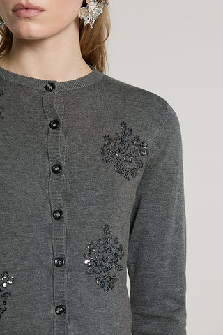 Cardigan SILVANI manica lunga girocollo con ricamo paillettes + baguette - RDA2602054045 - Relish Autunno/Inverno 2026