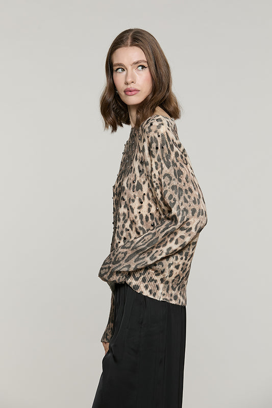 Maglia BAGLIO manica lunga collo barca fant.animalier con castoni + pietre - RDA2602261048 - Relish Autunno/Inverno 2026