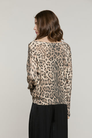 Maglia BAGLIO manica lunga collo barca fant.animalier con castoni + pietre - RDA2602261048 - Relish Autunno/Inverno 2026
