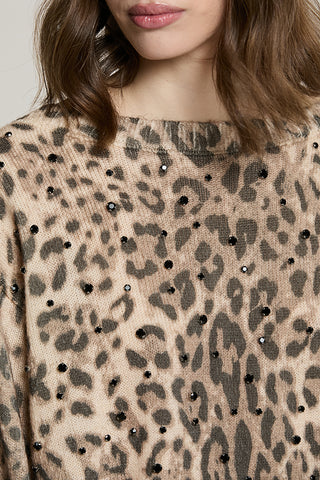 Maglia BAGLIO manica lunga collo barca fant.animalier con castoni + pietre - RDA2602261048 - Relish Autunno/Inverno 2026