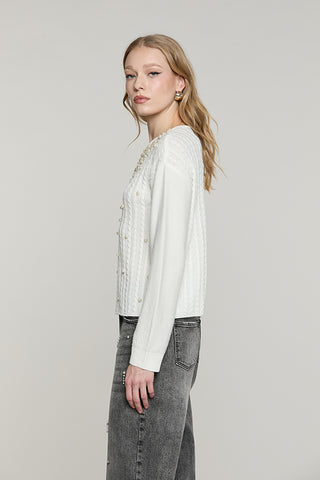 Maglia LAD manica lunga con lavorazione trecce + perle - RDA2602261049 - Relish Autunno/Inverno 2026